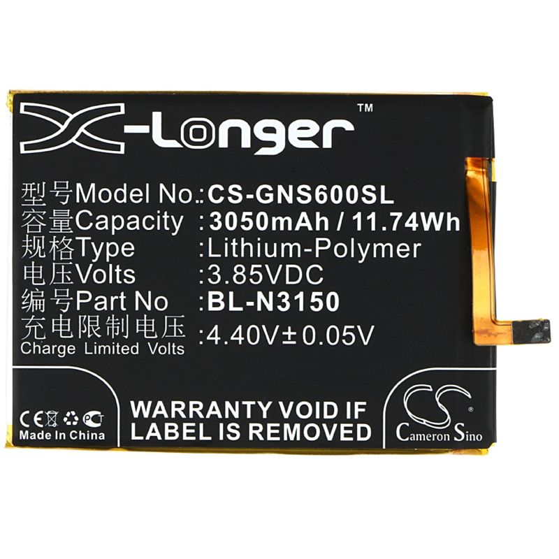 Li-polymer Battery Fits Blu, V0050uu, Vivo 5, Gionee 3.85v, 3050mah Mobile & SmartPhone Cameron Sino Technology Limited
