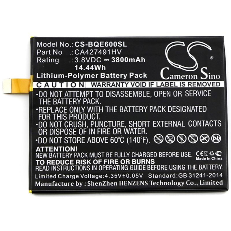 Li-Polymer Battery fits Bq, aquaris e6 3.8V, 3800mAh Mobile & SmartPhone Cameron Sino Technology Limited