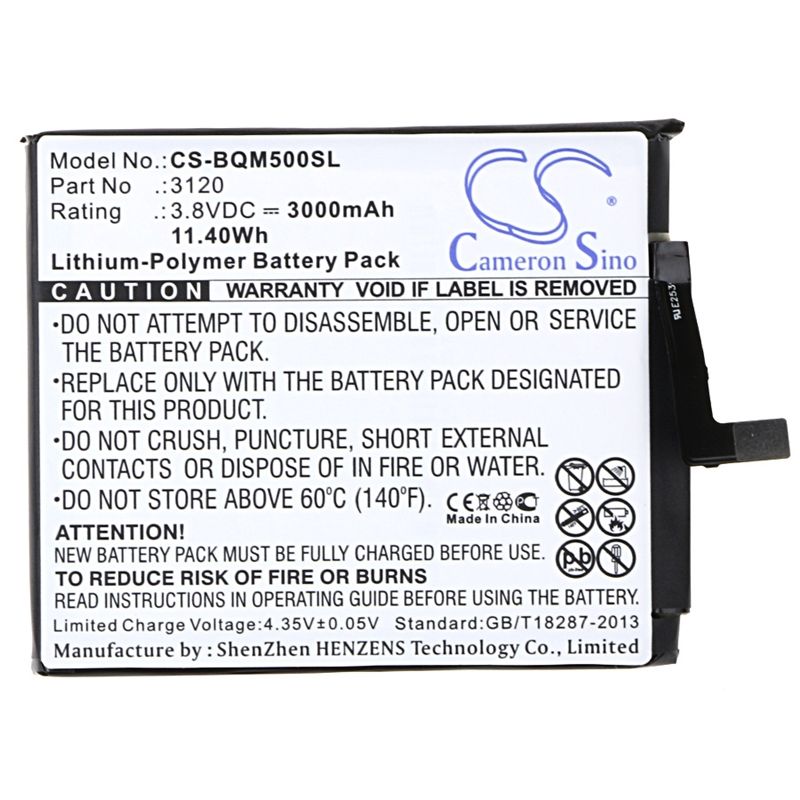Li-Polymer Battery fits Bq, aquaris m5 3.8V, 3000mAh Mobile & SmartPhone Cameron Sino Technology Limited