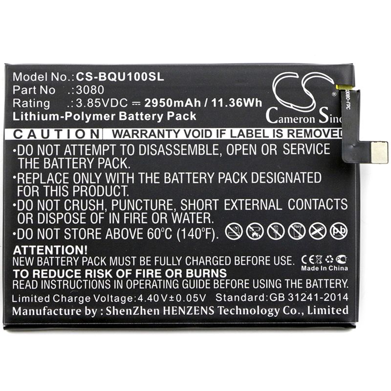 Li-Polymer Battery fits Bq, aquaris u, u lite, u plus 3.85V, 2950mAh Mobile & SmartPhone Cameron Sino Technology Limited