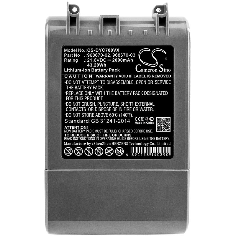 2000mah Li-ion Battery Fits Dyson, Sv11, V7, V7 Motorhead Pro 21.6v Vacuum Cameron Sino Technology Limited