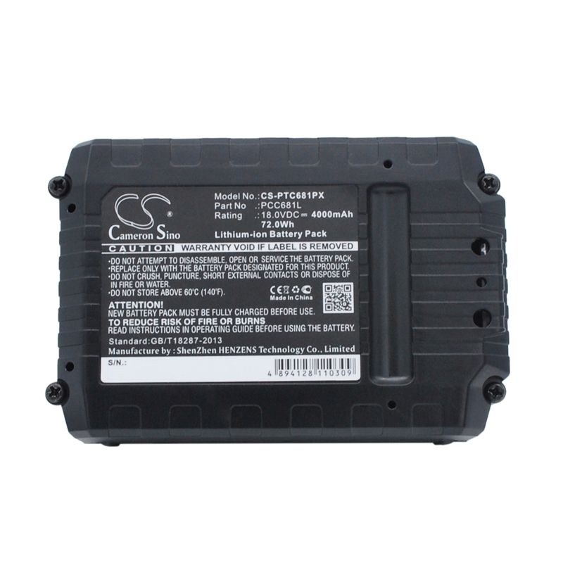 Li-ion Battery Fits Porter Cable, Pcc601, Pcc681l, 18.0v, 4000mah Power Tools Cameron Sino Technology Limited