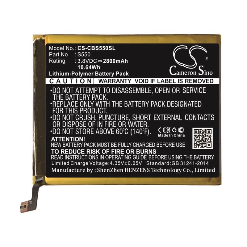 Li-Polymer Battery fits Cubot, s550 3.8V, 2800mAh Mobile & SmartPhone Cameron Sino Technology Limited