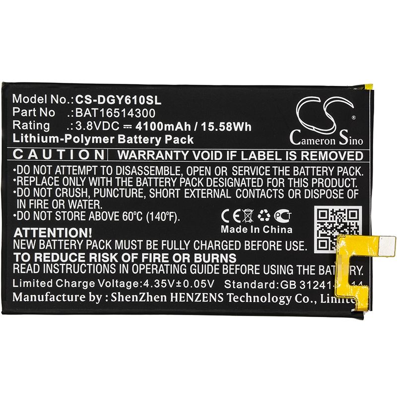 Li-Polymer Battery fits Doogee, y6 max 3.8V, 4100mAh Mobile & SmartPhone Cameron Sino Technology Limited