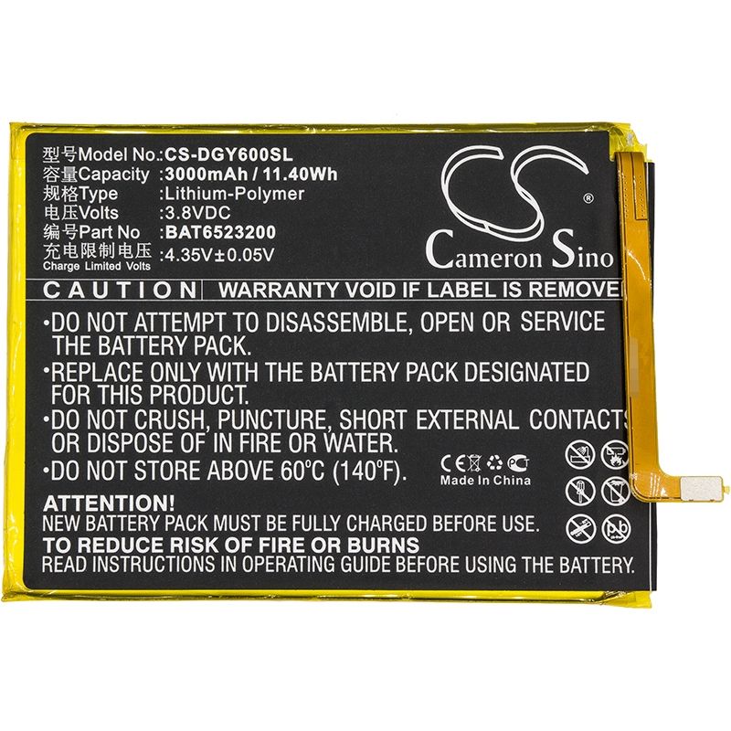 Li-Polymer Battery fits Doogee, y6, y6c 3.8V, 3000mAh Mobile & SmartPhone Cameron Sino Technology Limited