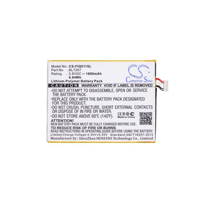 Li-Polymer Battery fits Fly, iq4511 octa, tornado one 3.8V, 1800mAh Mobile & SmartPhone Cameron Sino Technology Limited