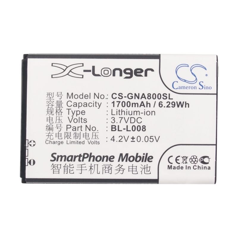 Li-ion Battery fits Gionee, a800 3.7V, 1700mAh Communications Cameron Sino Technology Limited (Suspended)