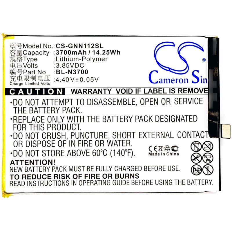 Li-Polymer Battery fits Gionee, elife s10b, elife s10b dual sim, elife s10b dual sim td-lte 3.85V, 3700mAh Communications Cameron Sino Technology Limited (Suspended)