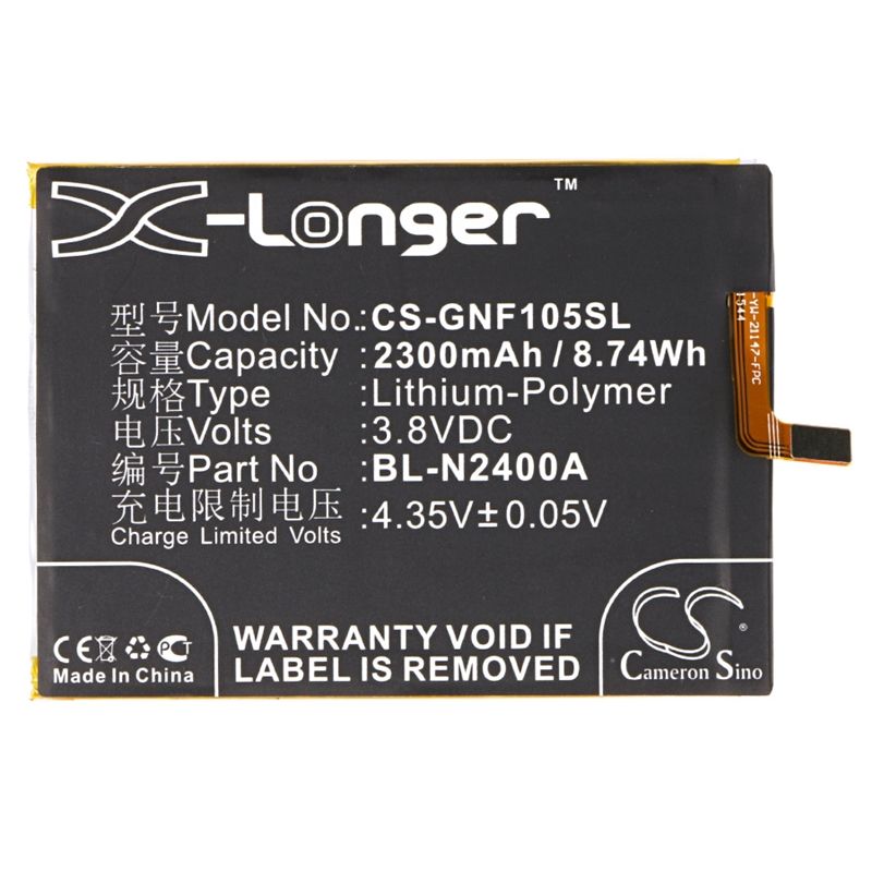 Li-Polymer Battery fits Gionee, f105, f105 dual sim, f105 td-lte dual sim 3.8V, 2300mAh Mobile & SmartPhone Cameron Sino Technology Limited