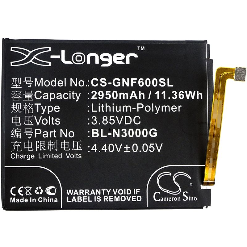 Li-Polymer Battery fits Gionee, f6, f6l 3.85V, 2950mAh Mobile & SmartPhone Cameron Sino Technology Limited