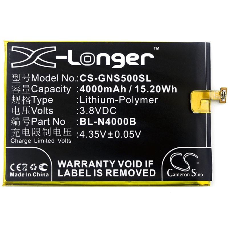 Li-Polymer Battery fits Gionee, gn5005, gn5005 steel 2 dual sim, gn5005 steel 2 dual sim td-lte 3.8V, 4000mAh Communications Cameron Sino Technology Limited (Suspended)