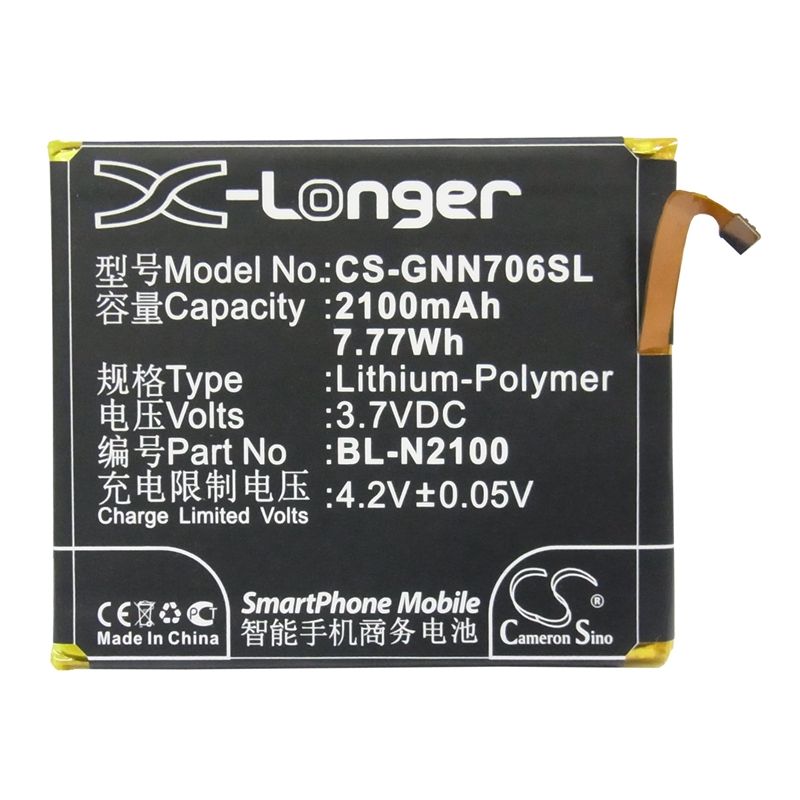 Li-Polymer Battery fits Gionee, gn706, gn706l 3.7V, 2100mAh Mobile & SmartPhone Cameron Sino Technology Limited