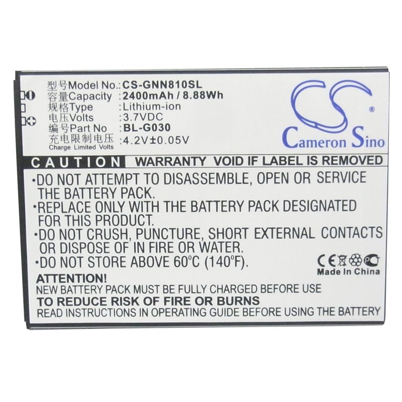 Li-ion Battery fits Gionee, gn810 3.7V, 2400mAh Communications Cameron Sino Technology Limited (Suspended)