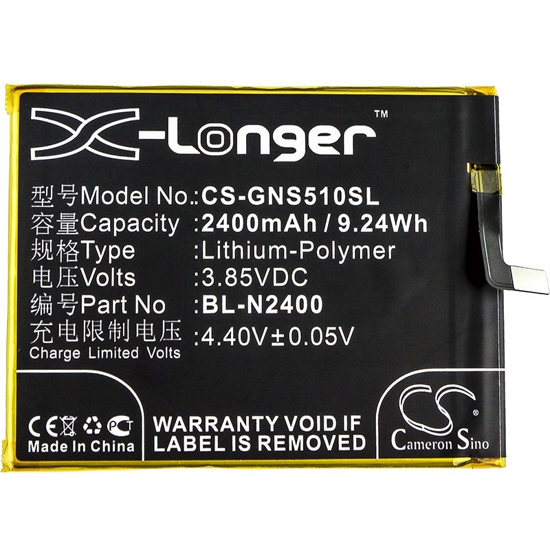 Li-Polymer Battery fits Gionee, gn9007, s5.1 pro 3.85V, 2400mAh Mobile & SmartPhone Cameron Sino Technology Limited