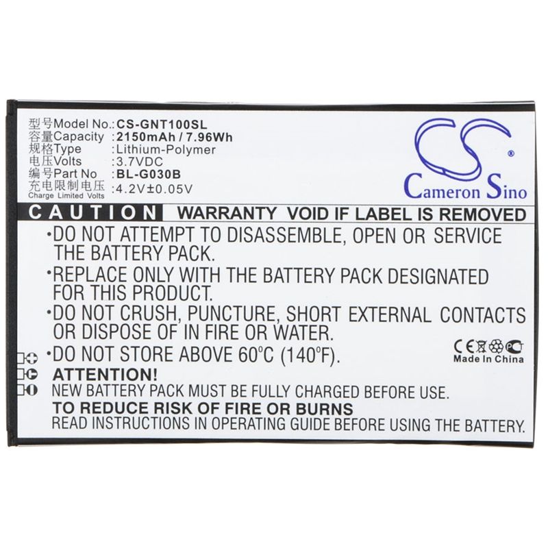Li-Polymer Battery fits Gionee, t1, tianjian t1 3.7V, 2150mAh Communications Cameron Sino Technology Limited (Suspended)