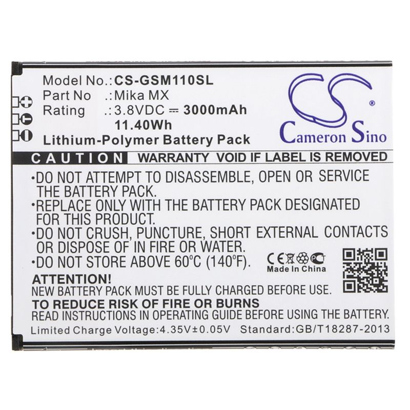 Li-Polymer Battery fits Gsmart, mika mx, mika mx dual sim lte 3.8V, 3000mAh Mobile & SmartPhone Cameron Sino Technology Limited