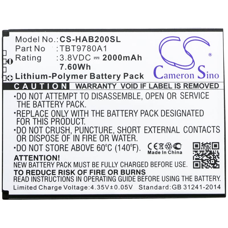 Li-Polymer Battery fits Highscreen, b2000a, thor, k-touch 3.8V, 2000mAh Mobile & SmartPhone Cameron Sino Technology Limited
