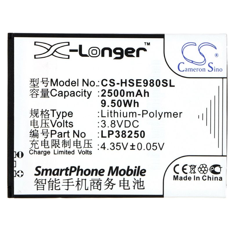 Li-Polymer Battery fits Hisense, eg980, mira ii, t978 3.8V, 2500mAh Mobile & SmartPhone Cameron Sino Technology Limited
