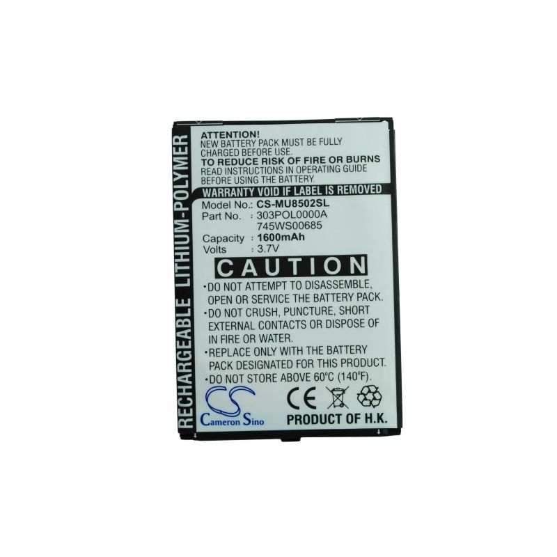 Li-Polymer Battery fits I-mate, ultimate 8502 3.7V, 1600mAh Mobile & SmartPhone Cameron Sino Technology Limited