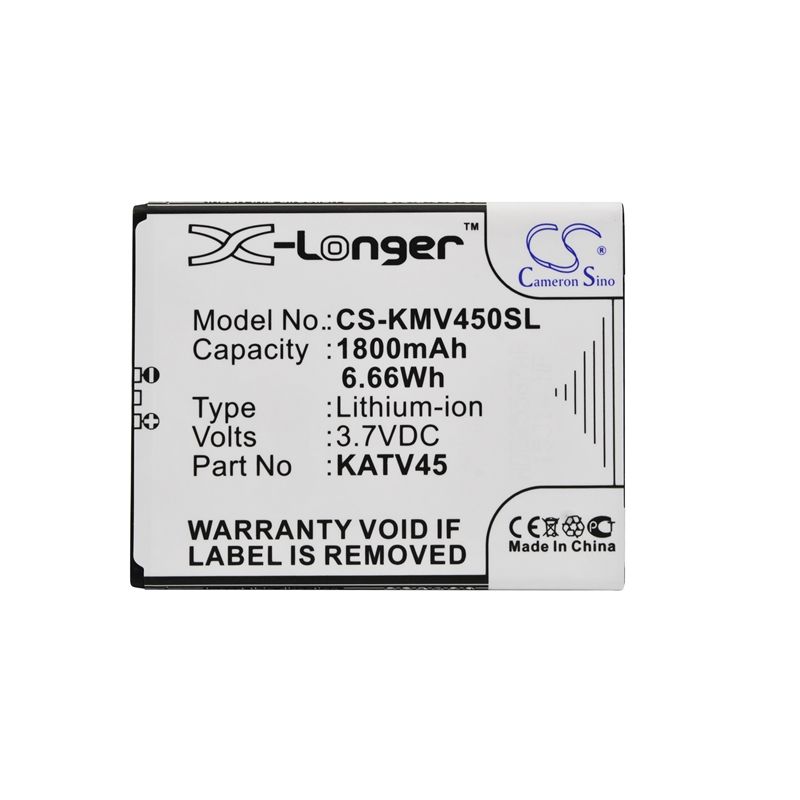 Li-ion Battery fits Kazam, tv 4.5 3.7V, 1800mAh Mobile & SmartPhone Cameron Sino Technology Limited