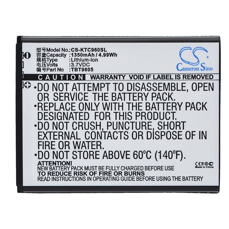 Li-ion Battery fits K-touch, c960t, c986t, t60 3.7V, 1350mAh Communications Cameron Sino Technology Limited (Suspended)