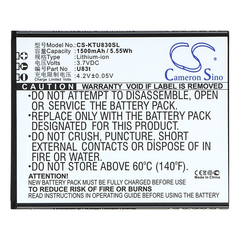 Li-ion Battery fits K-touch, u83t 3.7V, 1500mAh Mobile & SmartPhone Cameron Sino Technology Limited