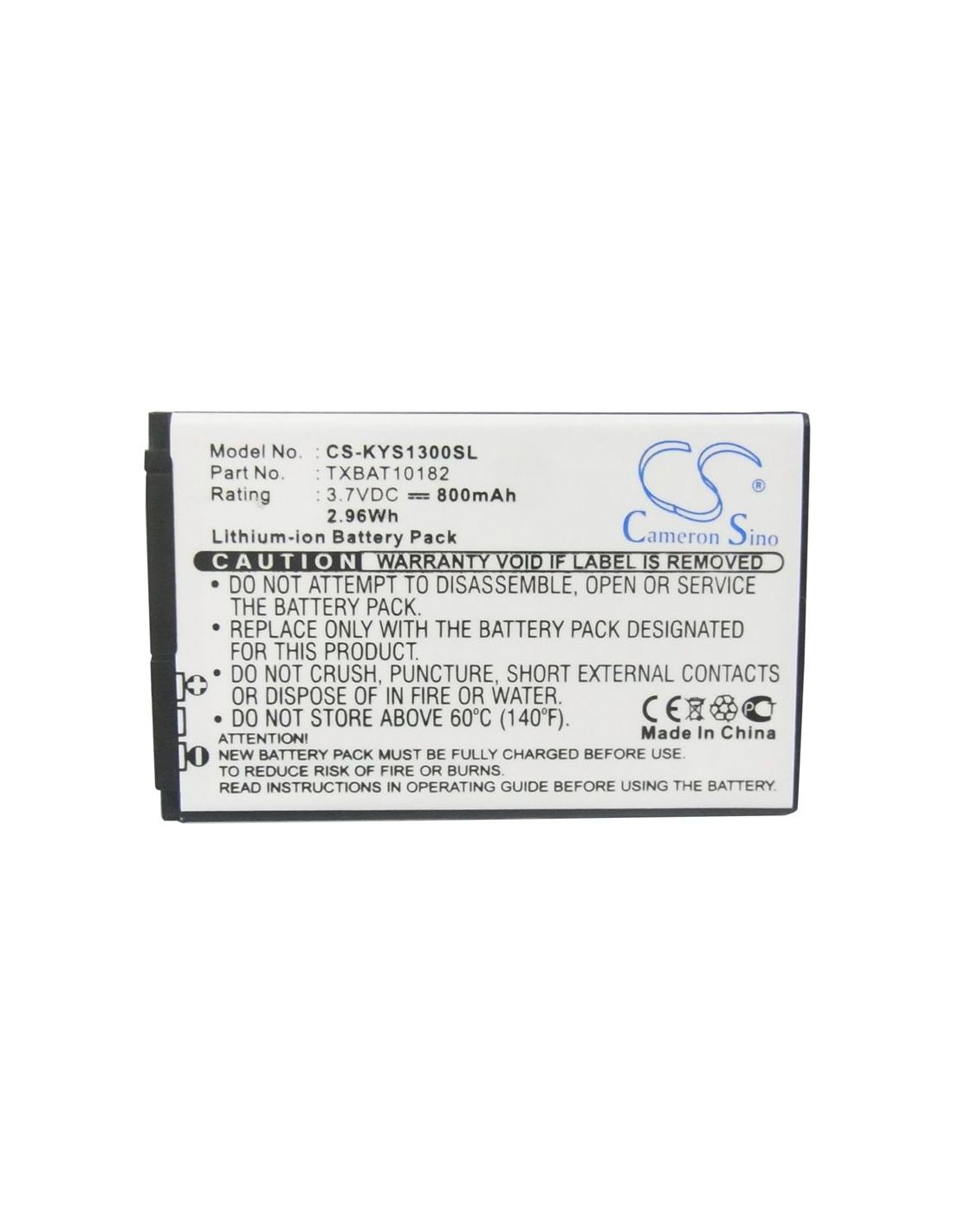 Li-ion Battery Fits Kyocera, Domino S1310, Jax S1300, Melo S1300 3.7v, 800mah Communications Cameron Sino Technology Limited