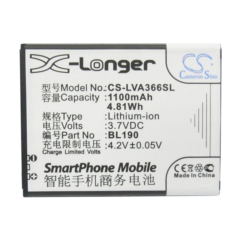 Li-ion Battery fits Lenovo, a366t 3.7V, 1100mAh Mobile & SmartPhone Cameron Sino Technology Limited