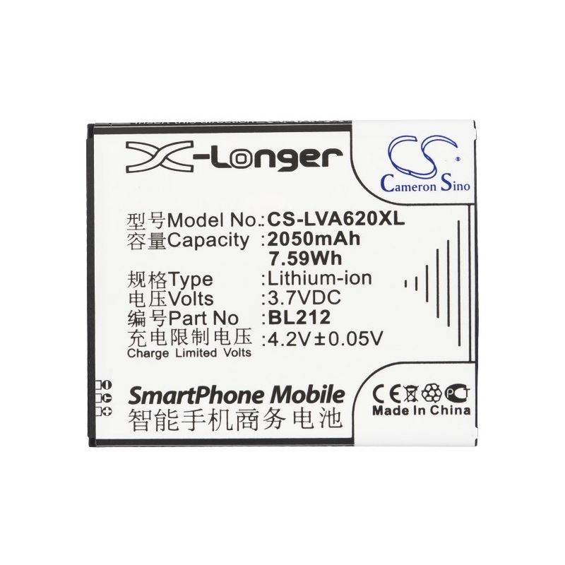 Li-ion Battery fits Lenovo, a620t, a628t, a708t 3.7V, 2050mAh Mobile & SmartPhone Cameron Sino Technology Limited