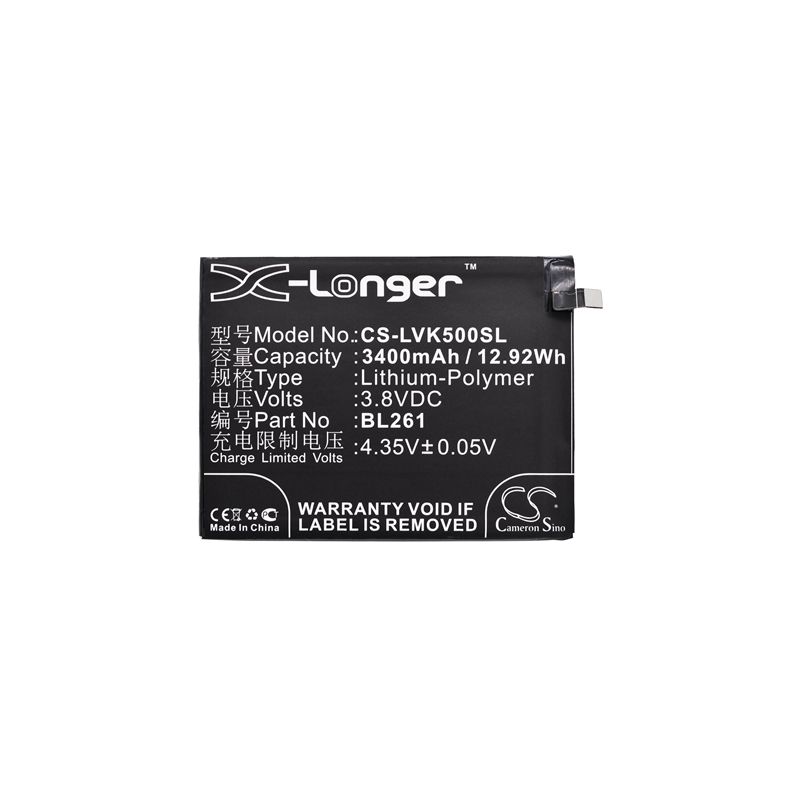 Li-Polymer Battery fits Lenovo, a7020a48, k5 note, k52t38 3.8V, 3400mAh Mobile & SmartPhone Cameron Sino Technology Limited