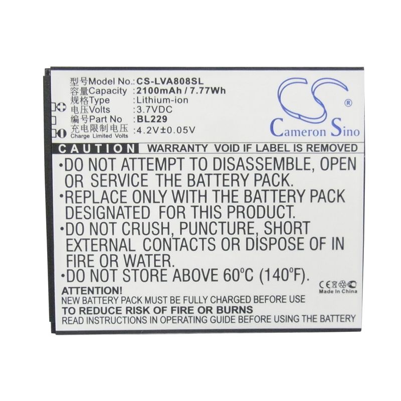 Li-ion Battery fits Lenovo, a8, a806, a808t 3.7V, 2100mAh Mobile & SmartPhone Cameron Sino Technology Limited