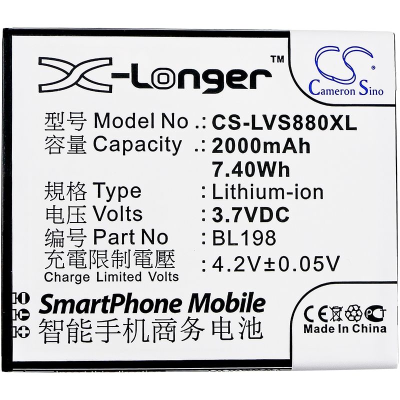 Li-ion Battery fits Lenovo, a830, a850, k860 3.7V, 2000mAh Mobile & SmartPhone Cameron Sino Technology Limited