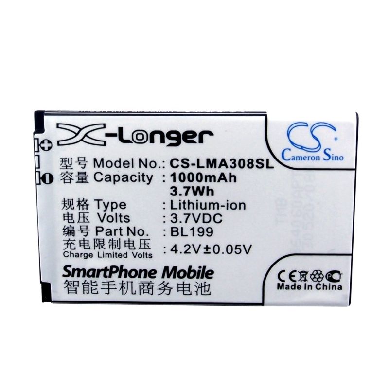 Li-ion Battery fits Lenovo, ma308, ma309 3.7V, 1000mAh Mobile & SmartPhone Cameron Sino Technology Limited