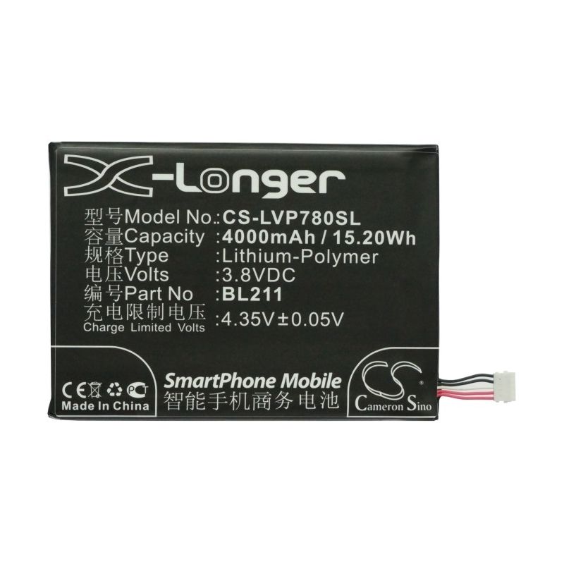 Li-Polymer Battery fits Lenovo, p780 3.8V, 4000mAh Mobile & SmartPhone Cameron Sino Technology Limited