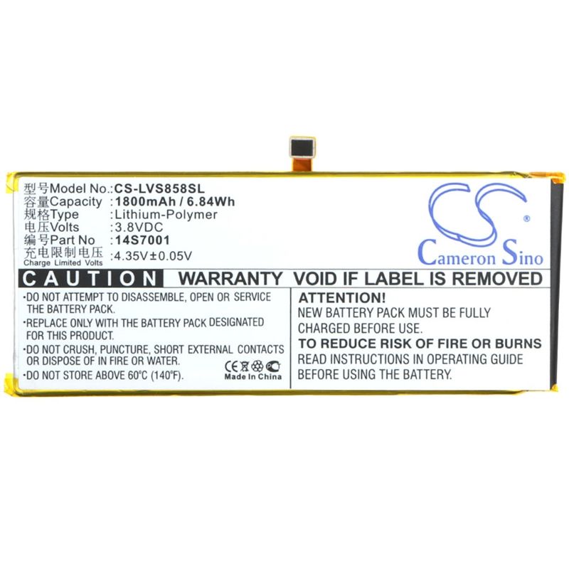 Li-Polymer Battery fits Lenovo, s858t 3.8V, 1800mAh Communications Cameron Sino Technology Limited (Suspended)