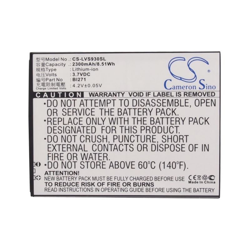 Li-ion Battery Fits Lenovo, S930, S938t, S939 3.7v, 2300mah Mobile & SmartPhone Cameron Sino Technology Limited