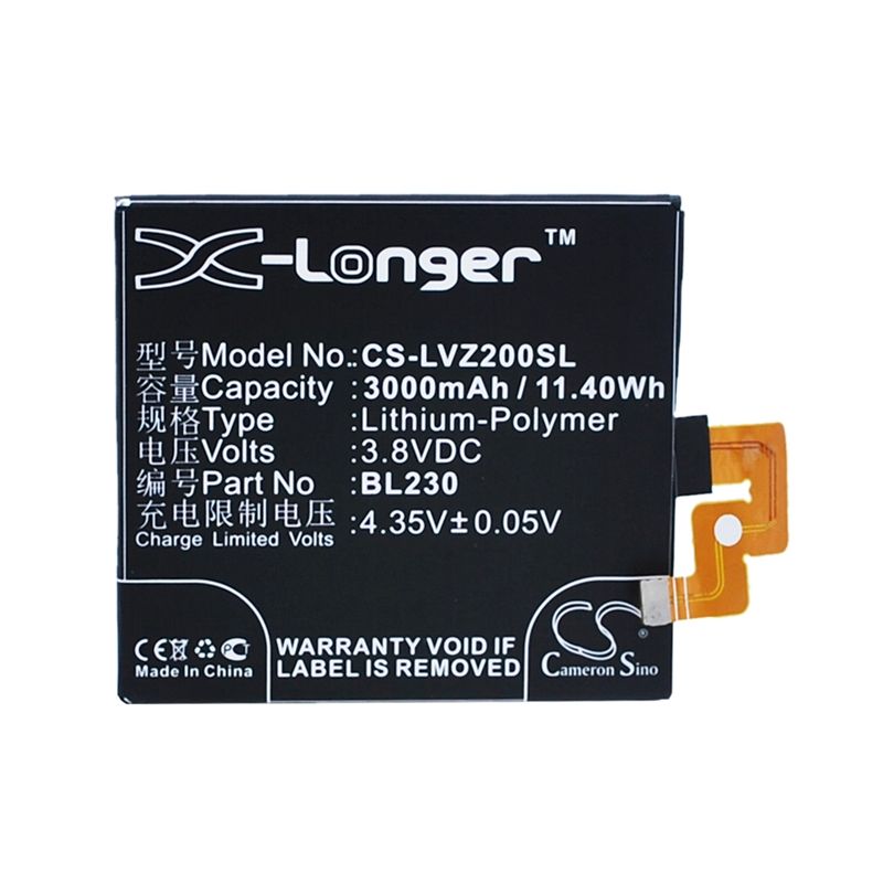 Li-Polymer Battery fits Lenovo, vibe z2, vibe z2t, vibe z2w 3.8V, 3000mAh Mobile & SmartPhone Cameron Sino Technology Limited