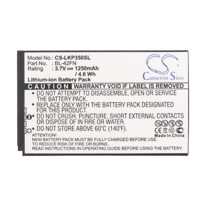 Li-ion Battery fits Lg, c550, optimus me, p350 3.7V, 1250mAh Mobile & SmartPhone Cameron Sino Technology Limited
