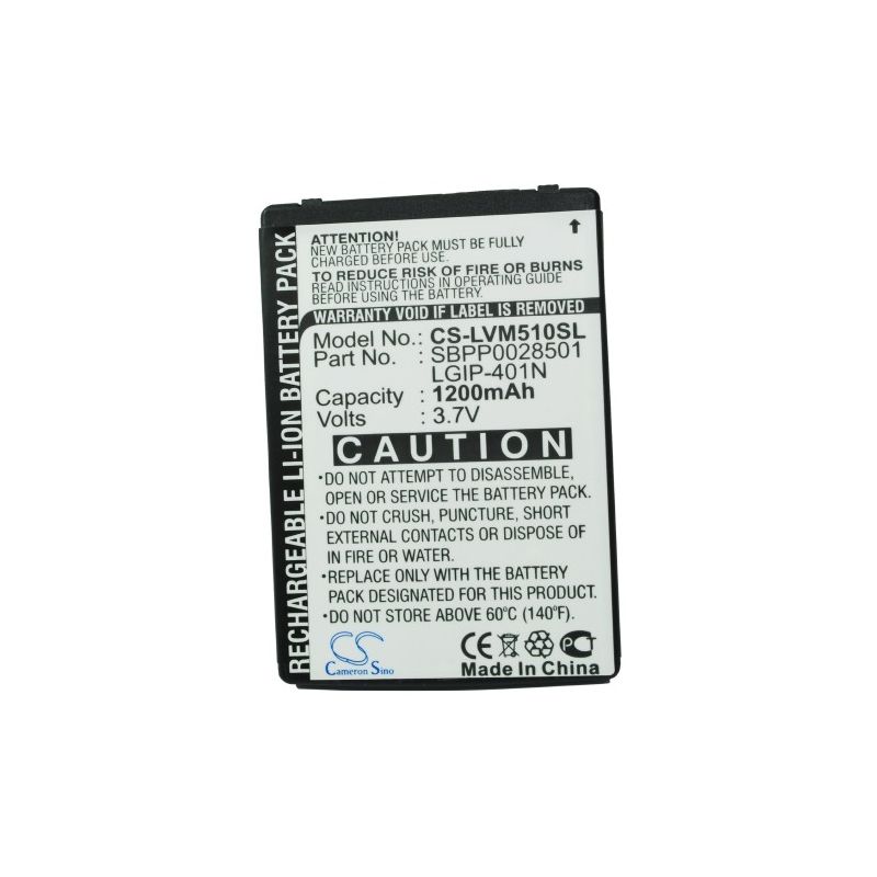 Li-ion Battery fits Lg, e720, ln510, optimus chic 3.7V, 1200mAh Communications Cameron Sino Technology Limited (Suspended)