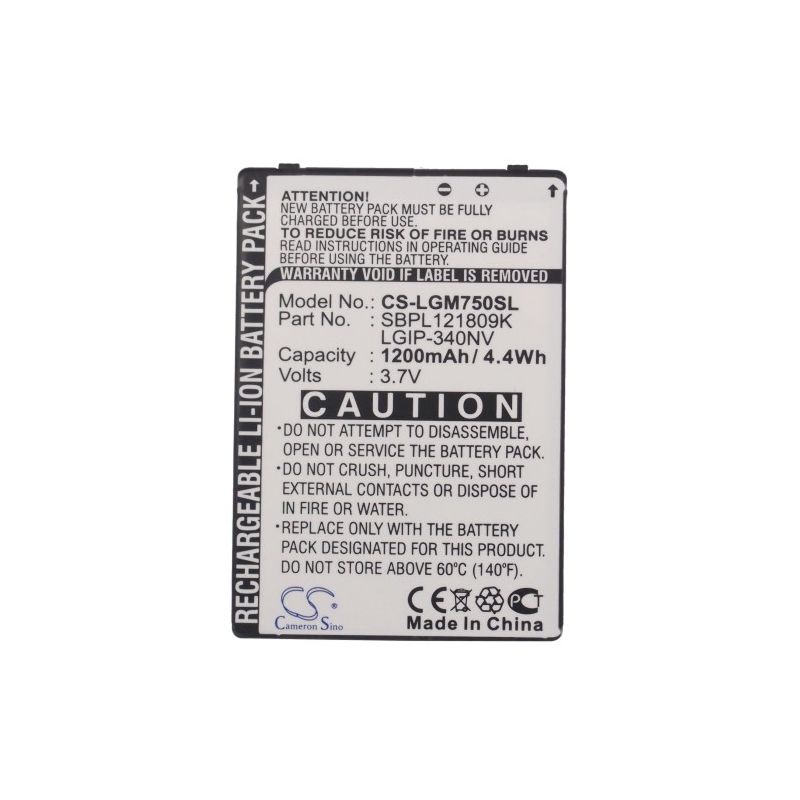 Li-ion Battery fits Lg, eigen, gm750, layla 3.7V, 1200mAh Mobile & SmartPhone Cameron Sino Technology Limited