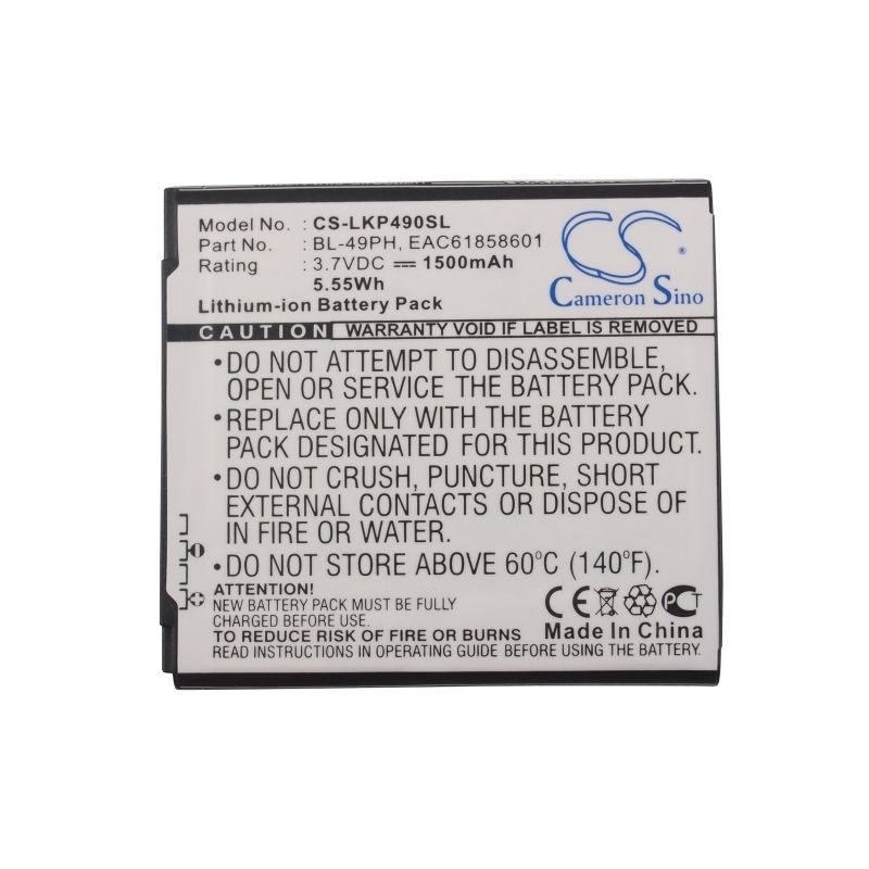 Li-ion Battery fits Lg, f120, f120k, f120l 3.7V, 1500mAh Communications Cameron Sino Technology Limited (Suspended)