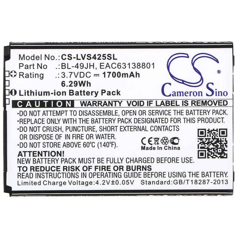 Li-ion Battery Fits Lg, K100, K120, K120 Spree 3.7v, 1700mah Mobile & SmartPhone Cameron Sino Technology Limited
