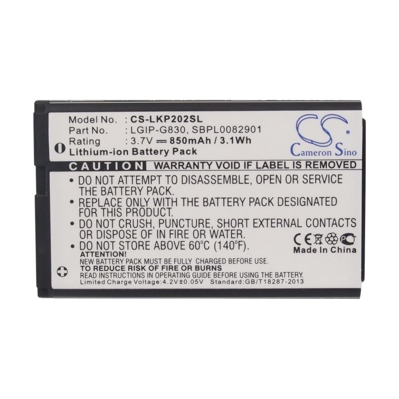 Li-ion Battery fits Lg, kg120, kg202, kg290 3.7V, 850mAh Mobile & SmartPhone Cameron Sino Technology Limited