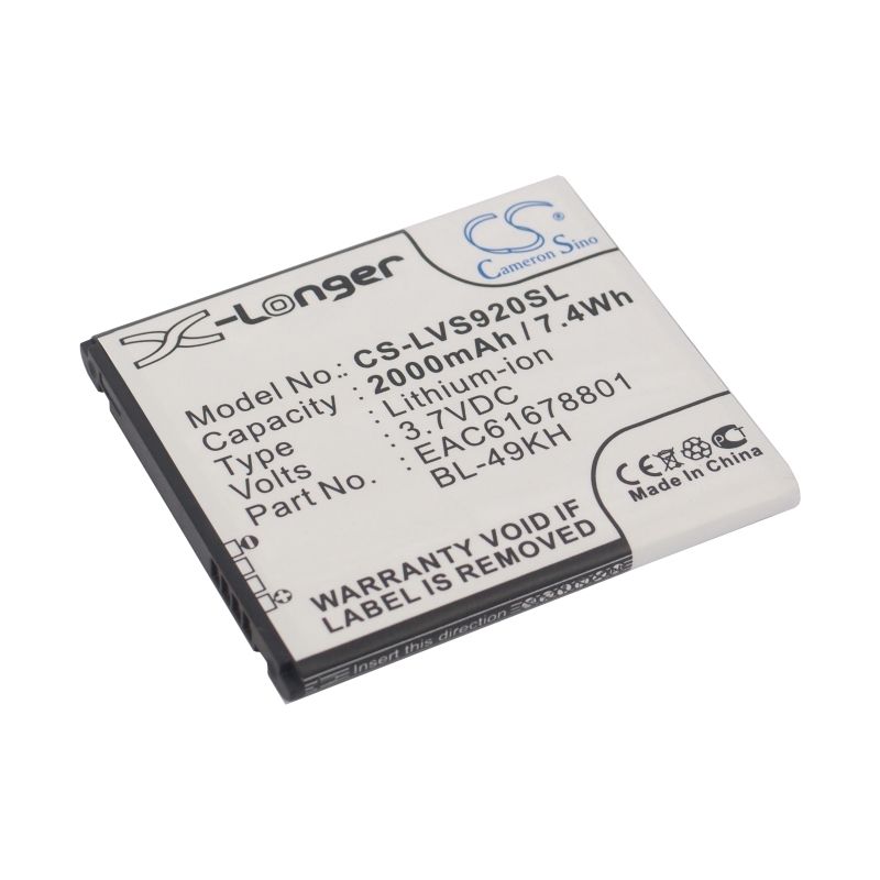 Li-ion Battery fits Lg, lu6200, nitro hd, optimus 4g lte 3.7V, 2000mAh Communications Cameron Sino Technology Limited