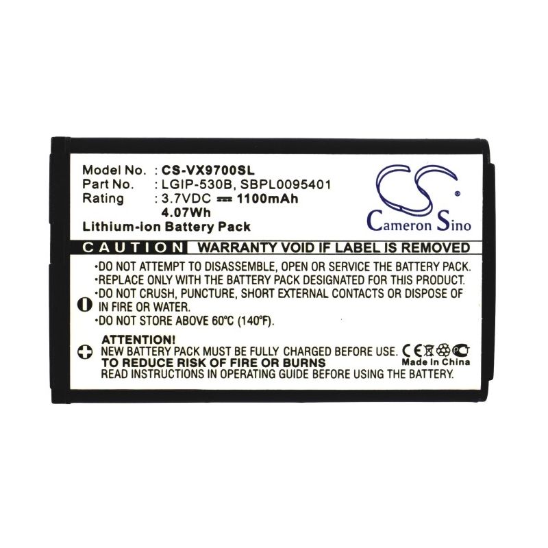 Li-ion Battery fits Lg, versa vx9600, vx9600, vx9700 3.7V, 1100mAh Communications Cameron Sino Technology Limited