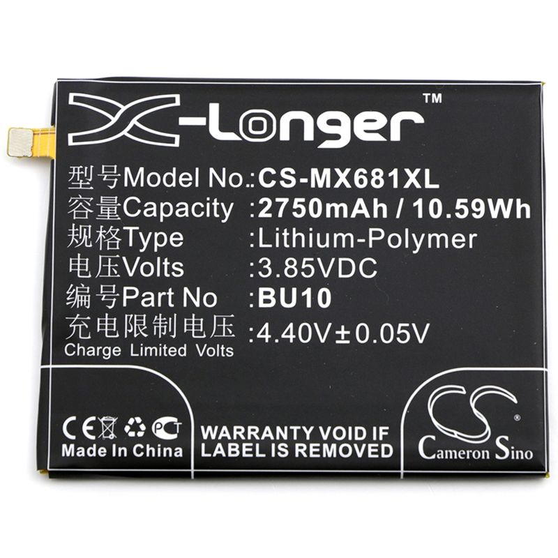Li-Polymer Battery fits Meilan, u10, u10 dual sim, u680a 3.85V, 2750mAh Mobile & SmartPhone Cameron Sino Technology Limited