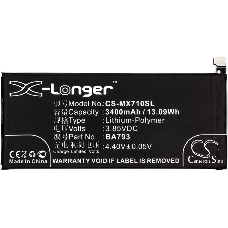 Li-Polymer Battery fits Meizu, m793q, pro 7 plus 3.85V, 3400mAh Mobile & SmartPhone Cameron Sino Technology Limited