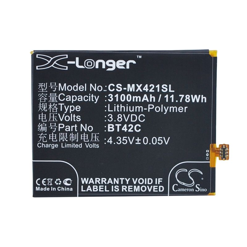 Li-Polymer Battery fits Meizu, note 2 3.8V, 3100mAh Mobile & SmartPhone Cameron Sino Technology Limited