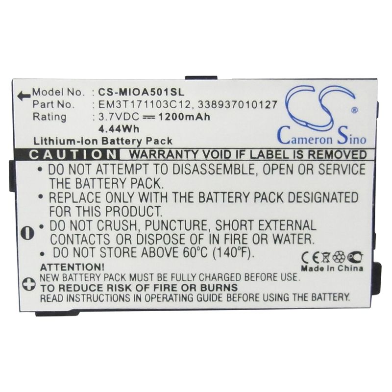 Li-ion Battery fits Mitac, mio a500, mio a501, mio a502 3.7V, 1200mAh Mobile & SmartPhone Cameron Sino Technology Limited