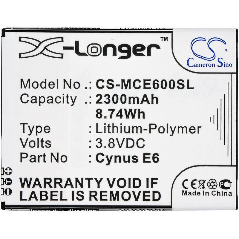 Li-Polymer Battery fits Mobistel, cynus e6 3.8V, 2300mAh Mobile & SmartPhone Cameron Sino Technology Limited